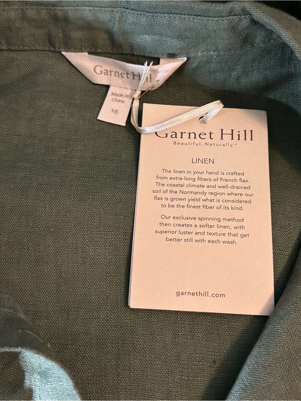 Garnet Hill NWT Linen shirt dress Sage - Picture 6 of 6